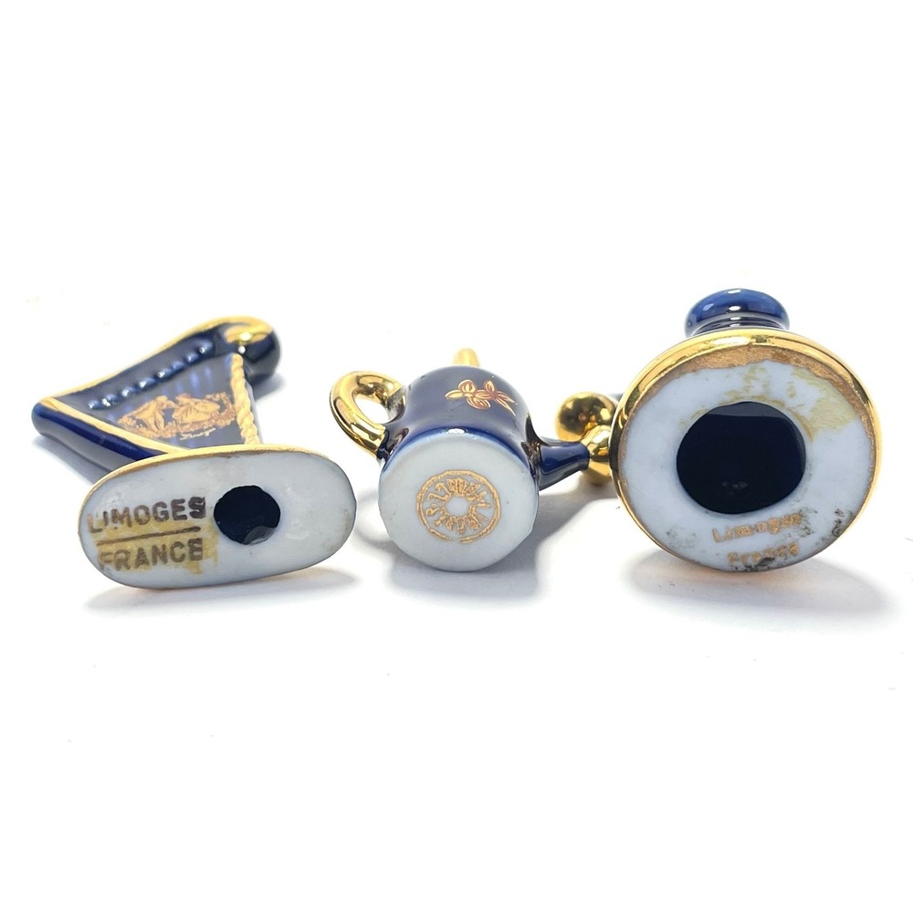 Limoges France Miniature Porcelain Set Blue Gold Telephone Gramophone Lot - Picture 2 of 9